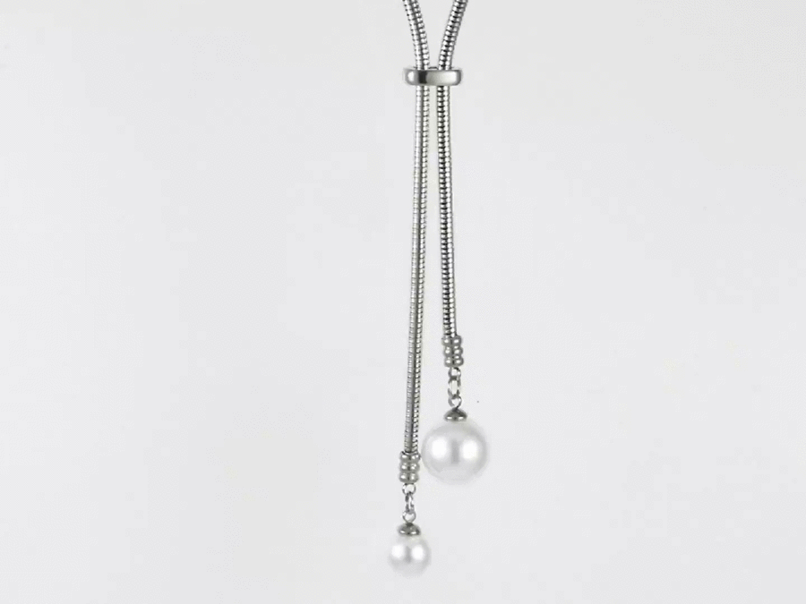 MNSS59 STAINLESS STEEL ROUND SNAKE CHAIN WITH SHELL PEARL