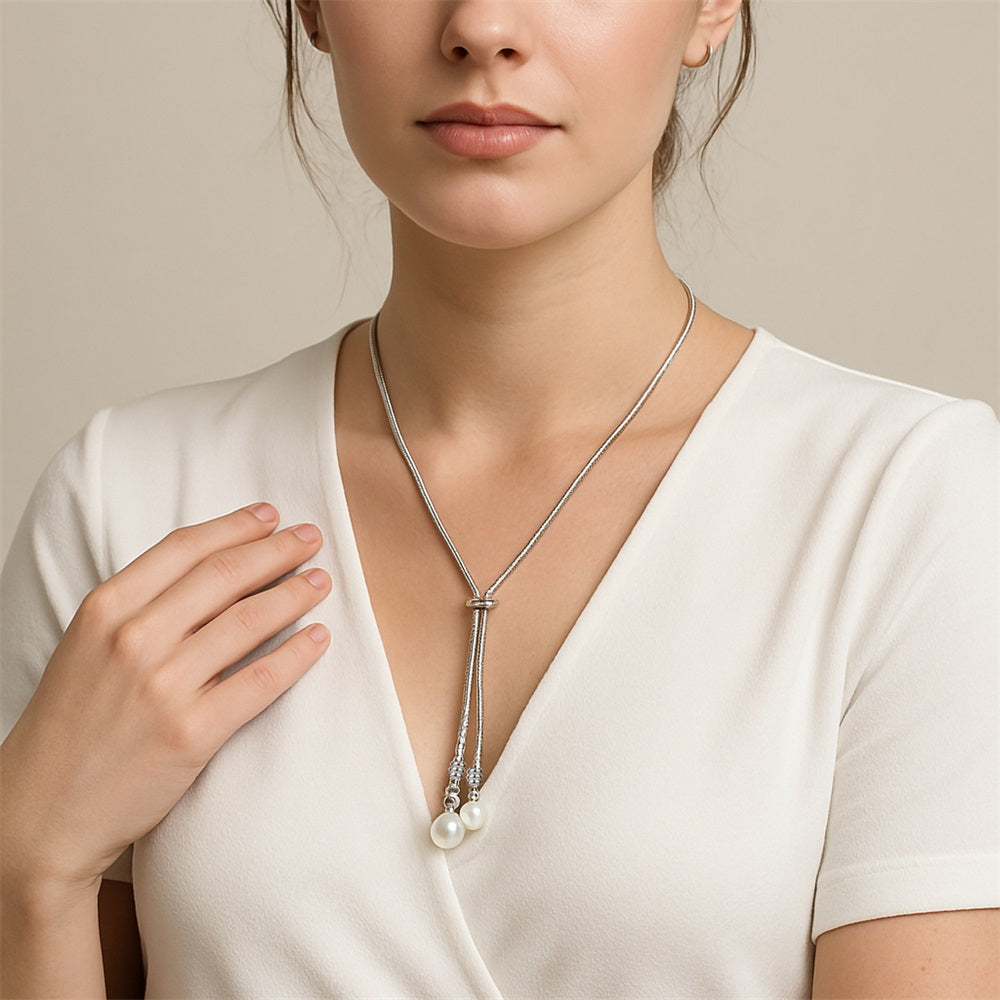 MNSS59 STAINLESS STEEL ROUND SNAKE CHAIN WITH SHELL PEARL