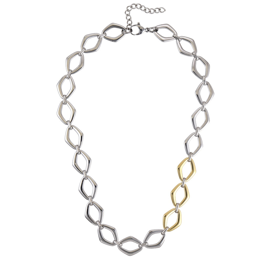MNSS61 STAINLESS STEEL TWO TONE DIA SHAPE CHAIN LINK NECKLACE