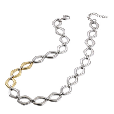 MNSS61 STAINLESS STEEL TWO TONE DIA SHAPE CHAIN LINK NECKLACE