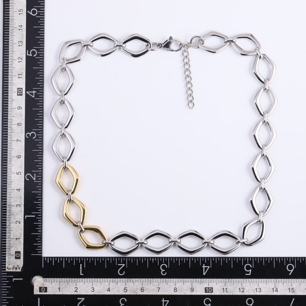 MNSS61 STAINLESS STEEL TWO TONE DIA SHAPE CHAIN LINK NECKLACE