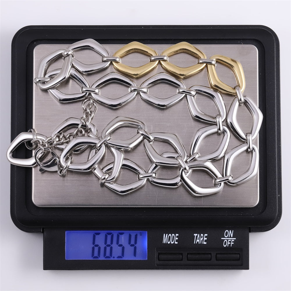 MNSS61 STAINLESS STEEL TWO TONE DIA SHAPE CHAIN LINK NECKLACE