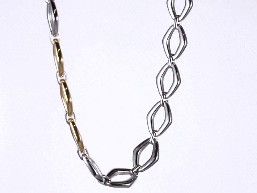 MNSS61 STAINLESS STEEL TWO TONE DIA SHAPE CHAIN LINK NECKLACE