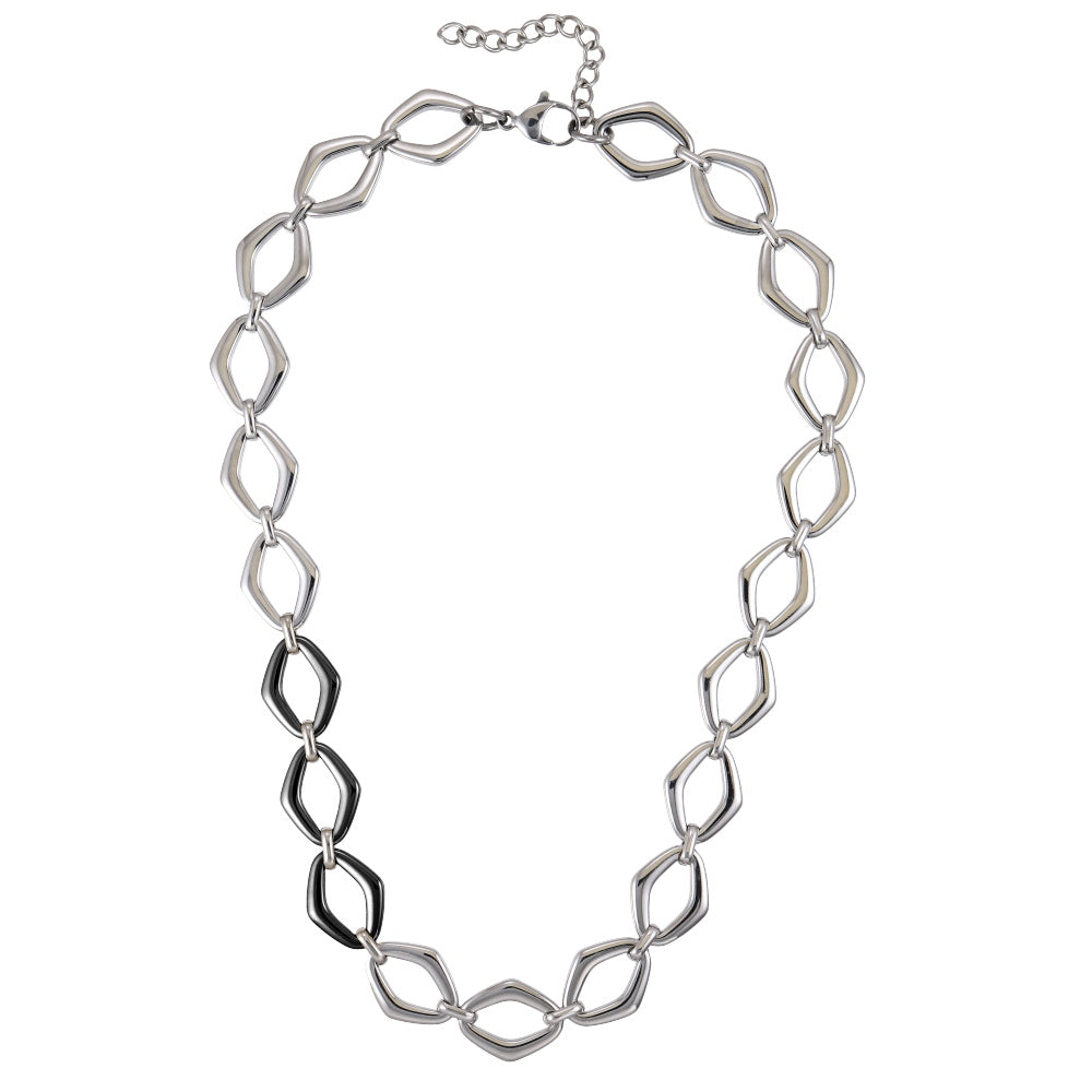 MNSS61 STAINLESS STEEL TWO TONE DIA SHAPE CHAIN LINK NECKLACE