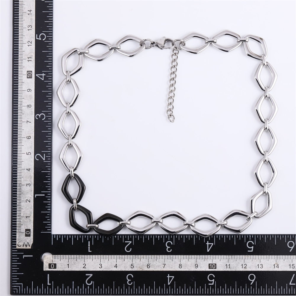 MNSS61 STAINLESS STEEL TWO TONE DIA SHAPE CHAIN LINK NECKLACE
