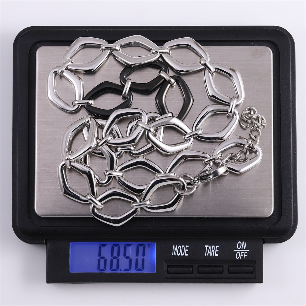 MNSS61 STAINLESS STEEL TWO TONE DIA SHAPE CHAIN LINK NECKLACE