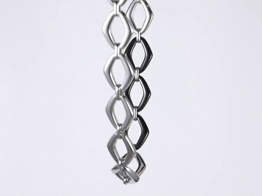 MNSS61 STAINLESS STEEL TWO TONE DIA SHAPE CHAIN LINK NECKLACE