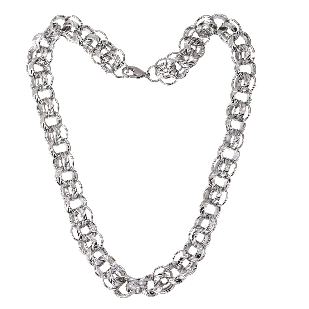 MNSS62 STAINLESS STEEL NECKLACE WITH MULTI RINGS