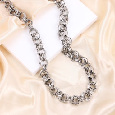 MNSS62 STAINLESS STEEL NECKLACE WITH MULTI RINGS