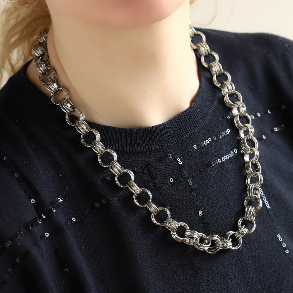 MNSS62 STAINLESS STEEL NECKLACE WITH MULTI RINGS