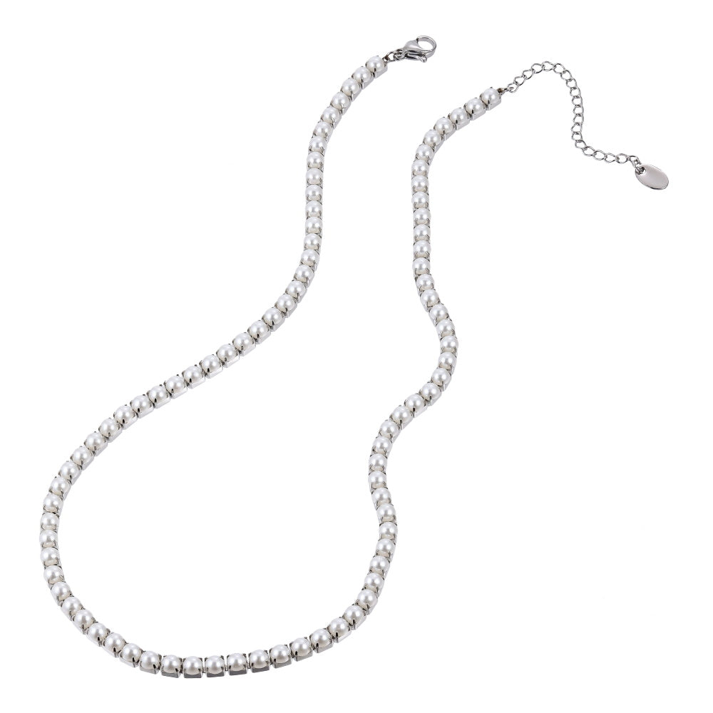 MNSS66 STAINLESS STEEL TENNIS NECKLACE WITH SHELL PEARL