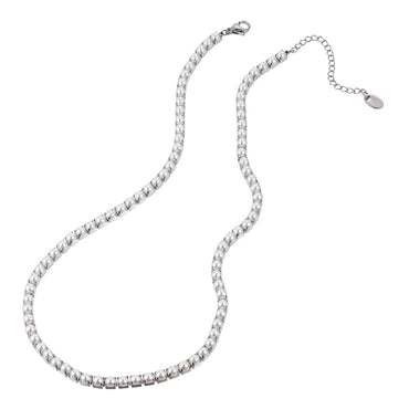 MNSS66 STAINLESS STEEL TENNIS NECKLACE WITH SHELL PEARL