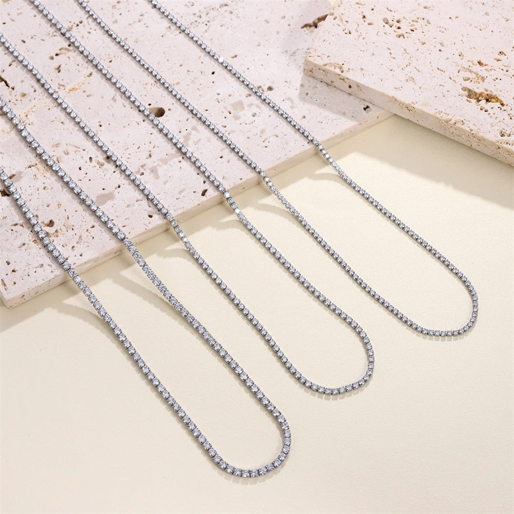 MNSS68 STAINLESS STEEL TENNIS NECKLACE WITH ROUND CZ