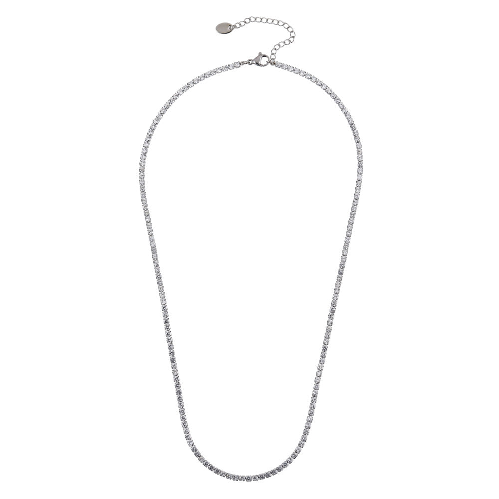 MNSS68 STAINLESS STEEL TENNIS NECKLACE WITH ROUND CZ