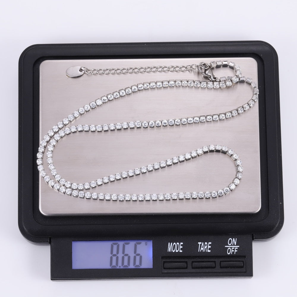MNSS68 STAINLESS STEEL TENNIS NECKLACE WITH ROUND CZ