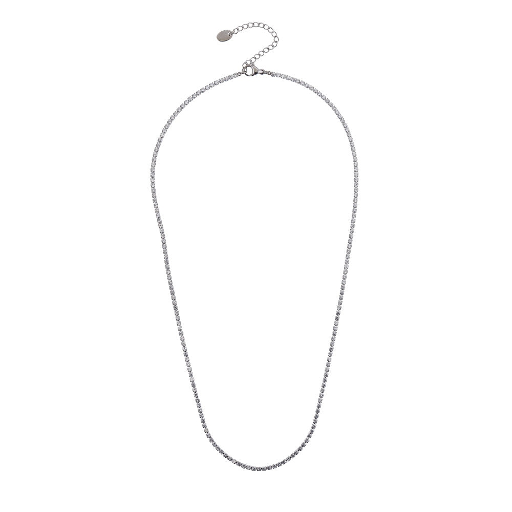 MNSS68 STAINLESS STEEL TENNIS NECKLACE WITH ROUND CZ