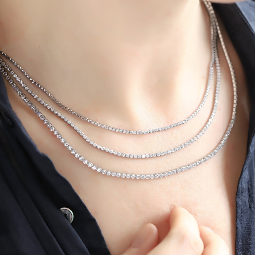 MNSS68 STAINLESS STEEL TENNIS NECKLACE WITH ROUND CZ