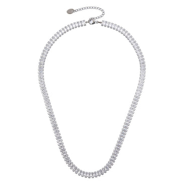 MNSS71 STAINLESS STEEL TENNIS NECKLACE WITH BAGUETTE CZ