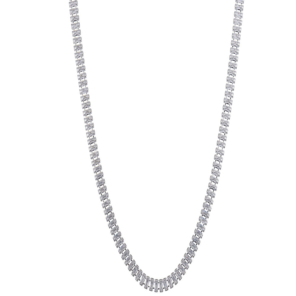 MNSS71 STAINLESS STEEL TENNIS NECKLACE WITH BAGUETTE CZ
