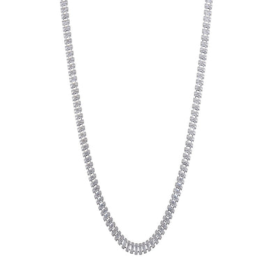 MNSS71 STAINLESS STEEL TENNIS NECKLACE WITH BAGUETTE CZ