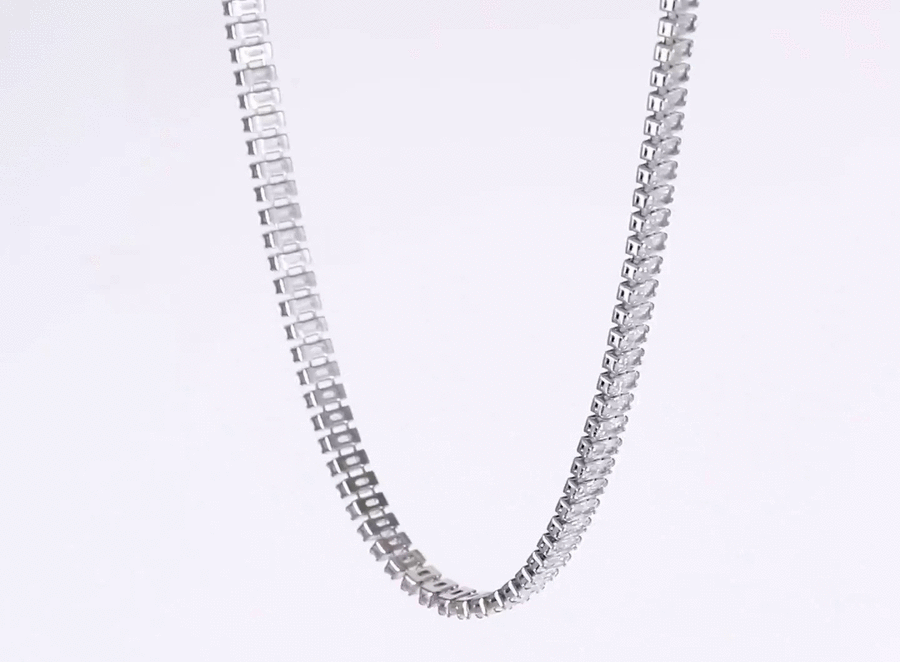 MNSS71 STAINLESS STEEL TENNIS NECKLACE WITH BAGUETTE CZ