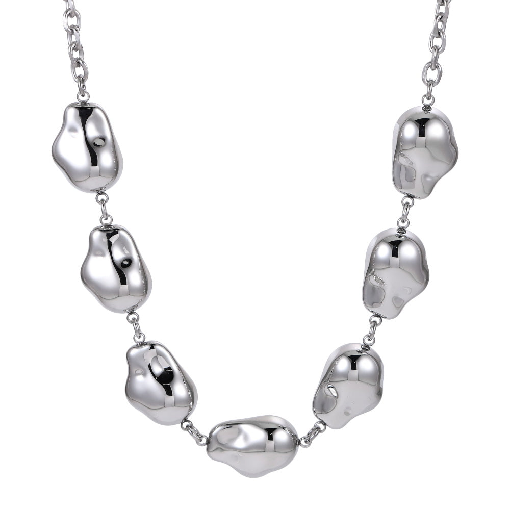 MNSS88 STAINLESS STEEL T-BAR NECKLACE WITH HOLLOW BAROQUE SHAPED CHARM