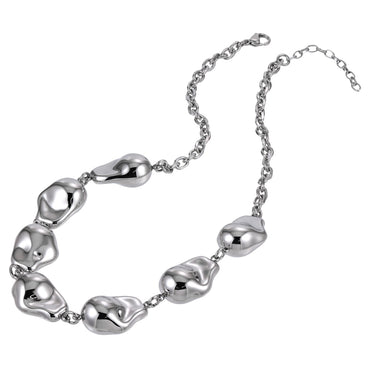 MNSS88 STAINLESS STEEL T-BAR NECKLACE WITH HOLLOW BAROQUE SHAPED CHARM