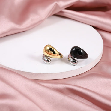 AAB teardrop stainless steel ring in two-tone silver and gold finish, sculptural modern jewelry, OEM ODM custom manufacturer