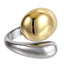 AAB teardrop stainless steel ring in two-tone silver and gold finish, sculptural modern jewelry, OEM ODM custom manufacturer
