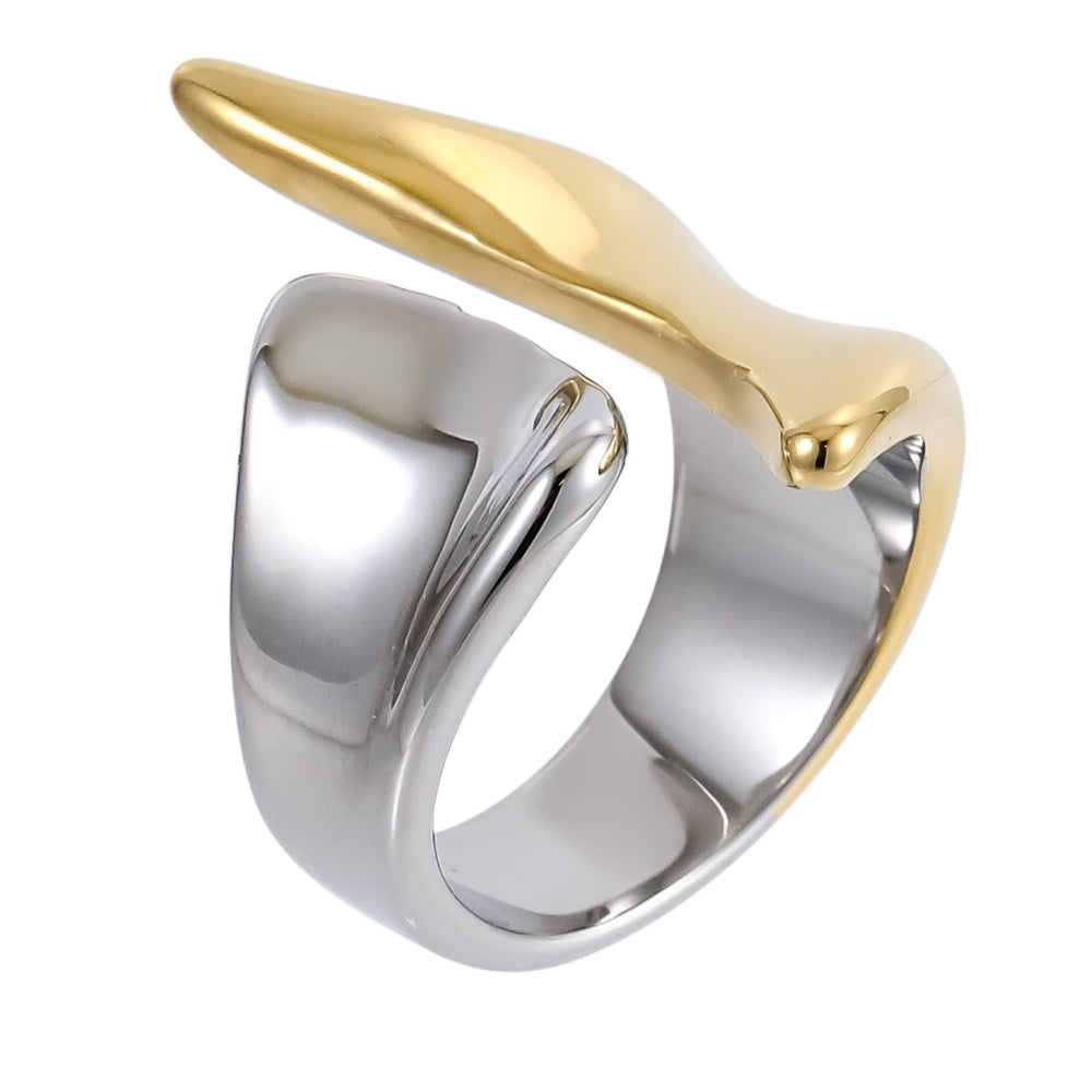 AAB stainless steel ring in silver and gold finish with sculptural wave design, OEM ODM jewelry manufacturer