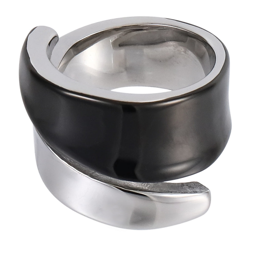AAB two-tone stainless steel ring in silver and black finish, modern unisex jewelry, custom jewelry supplier