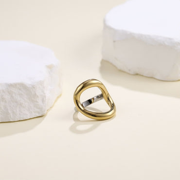 AAB stainless steel ring with sculptural gold finish, minimalist modern jewelry, OEM ODM jewelry manufacturer.