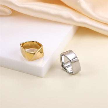 AAB geometric stainless steel ring in polished gold finish, minimalist unisex jewelry, custom jewelry supplier