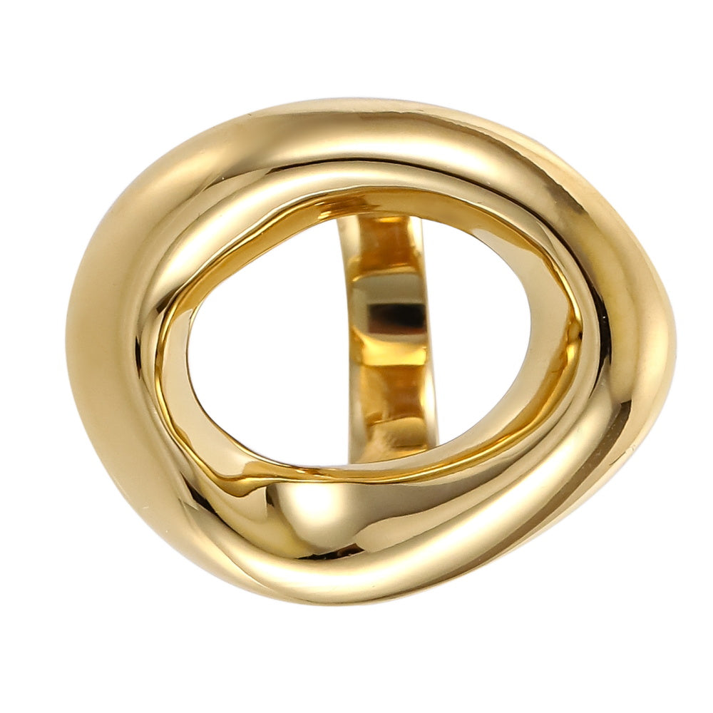 AAB organic oval stainless steel ring in polished gold finish, modern artistic jewelry, unisex custom jewelry supplier