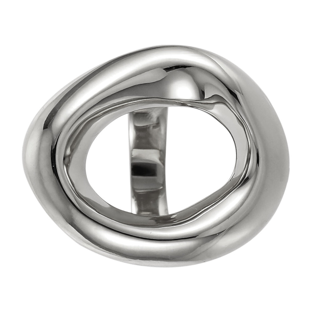 AAB organic oval stainless steel ring in polished silver finish, sculptural open shape design, OEM ODM custom jewelry manufacturer