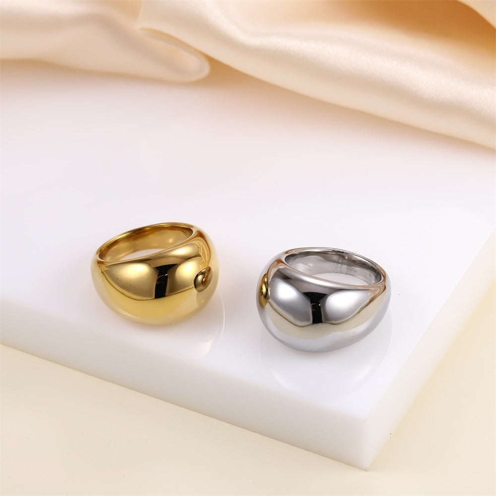 AAB fat dome stainless steel ring in polished gold finish, unisex fashion jewelry, custom jewelry supplier