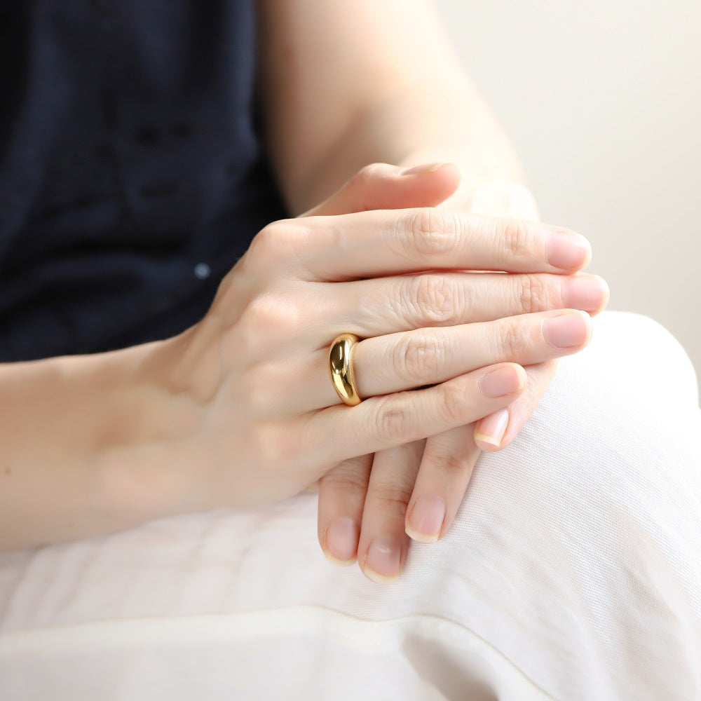 AAB dome stainless steel ring in polished gold finish, classic smooth design, unisex custom jewelry supplier