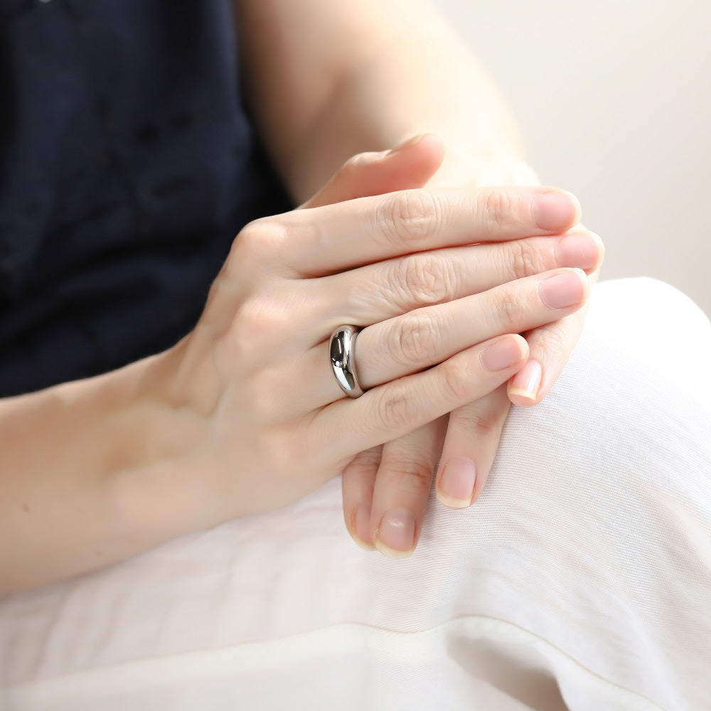 AAB dome stainless steel ring in polished silver finish, minimalist modern jewelry, OEM ODM custom manufacturer