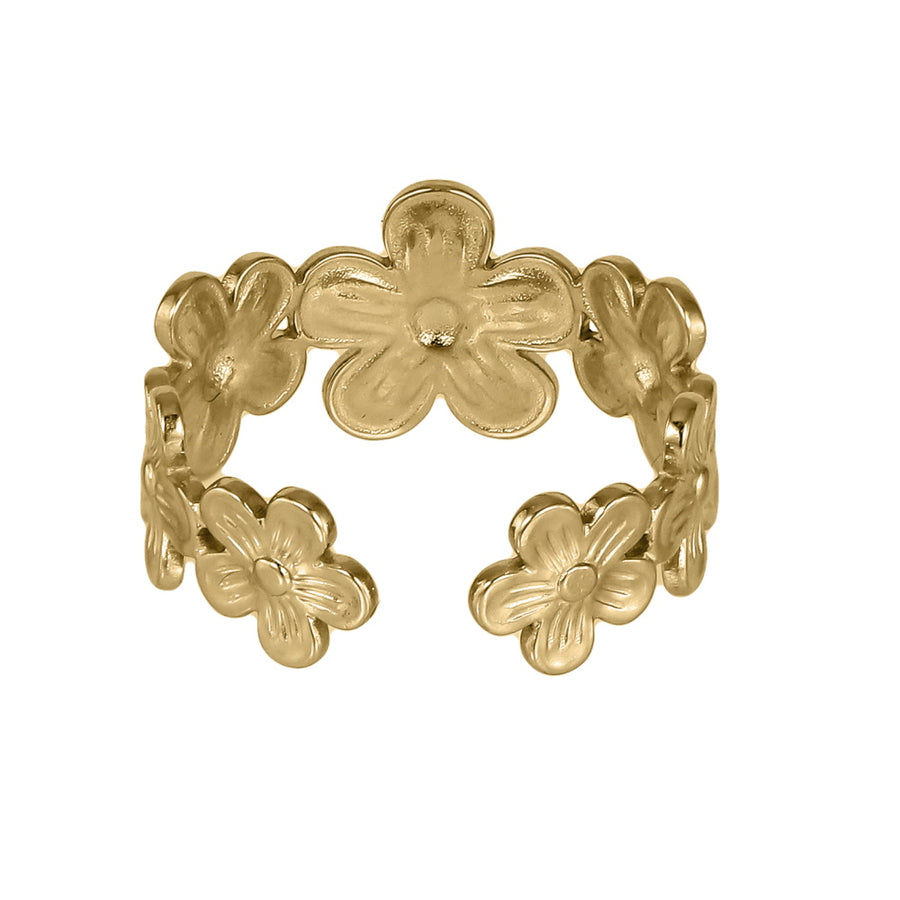 MRSS21 STAINLESS STEEL ADJUSTABLE FLOWER OPEN RING