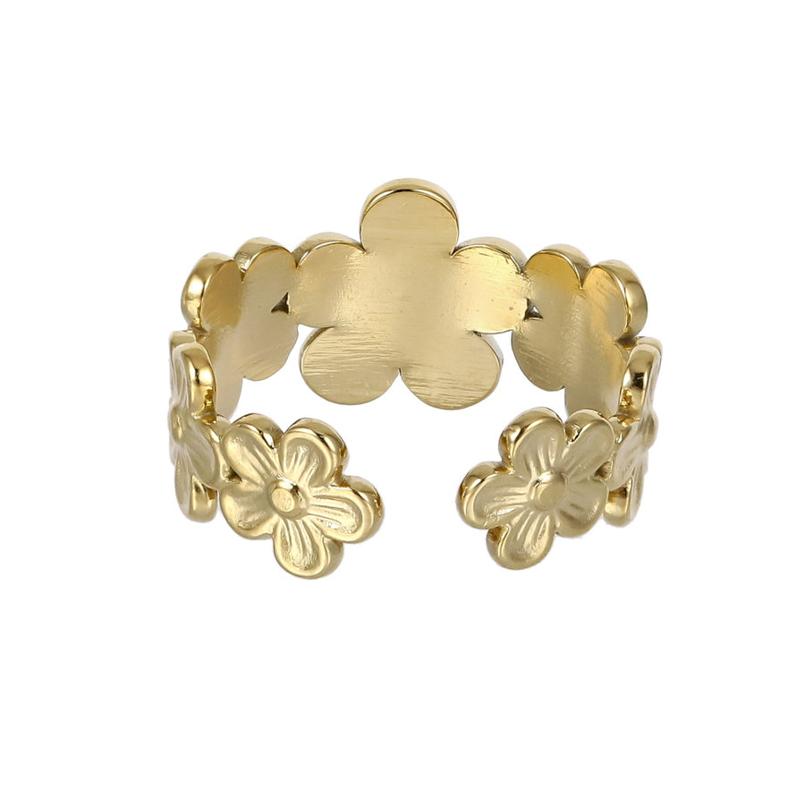 MRSS21 STAINLESS STEEL ADJUSTABLE FLOWER OPEN RING