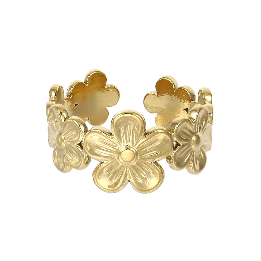 MRSS21 STAINLESS STEEL ADJUSTABLE FLOWER OPEN RING