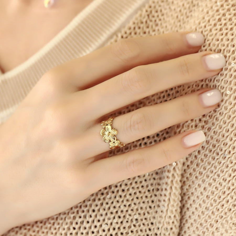 MRSS21 STAINLESS STEEL ADJUSTABLE FLOWER OPEN RING