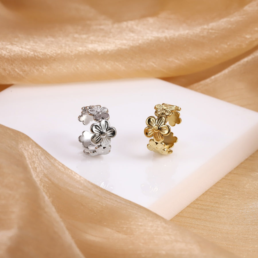 MRSS21 STAINLESS STEEL ADJUSTABLE FLOWER OPEN RING