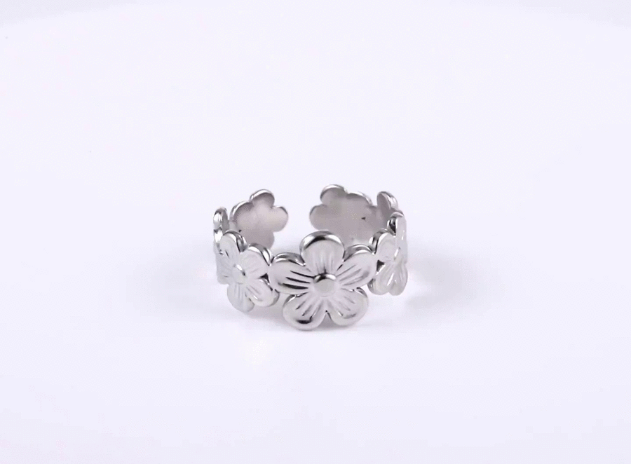 MRSS21 STAINLESS STEEL ADJUSTABLE FLOWER OPEN RING