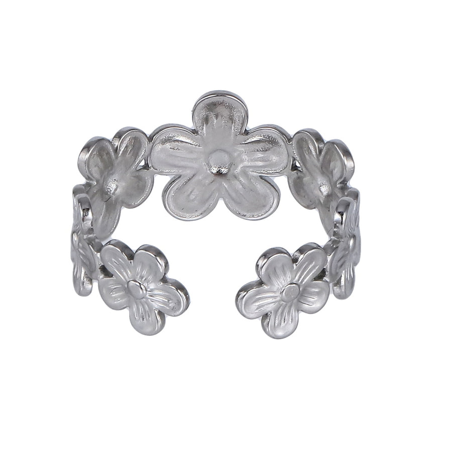 MRSS21 STAINLESS STEEL ADJUSTABLE FLOWER OPEN RING