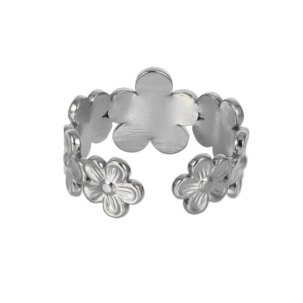 MRSS21 STAINLESS STEEL ADJUSTABLE FLOWER OPEN RING