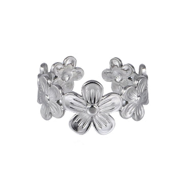 MRSS21 STAINLESS STEEL ADJUSTABLE FLOWER OPEN RING
