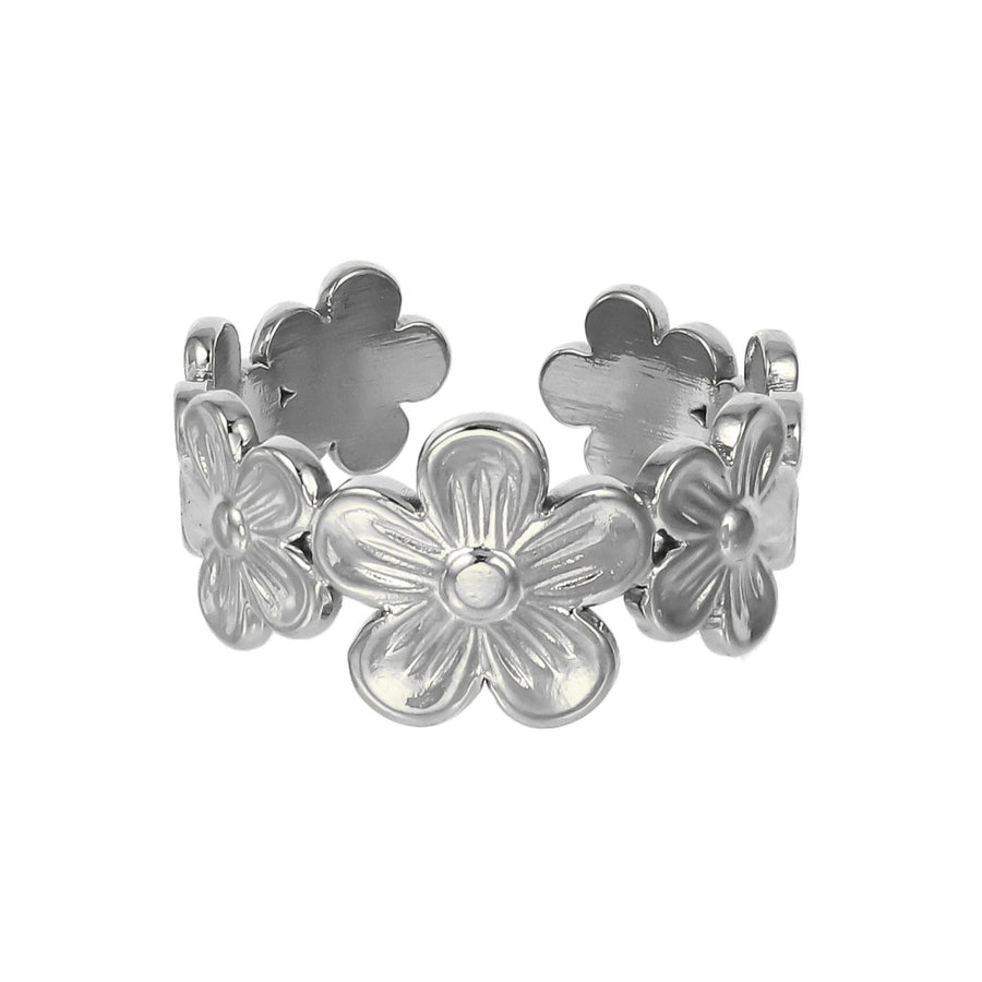 MRSS21 STAINLESS STEEL ADJUSTABLE FLOWER OPEN RING