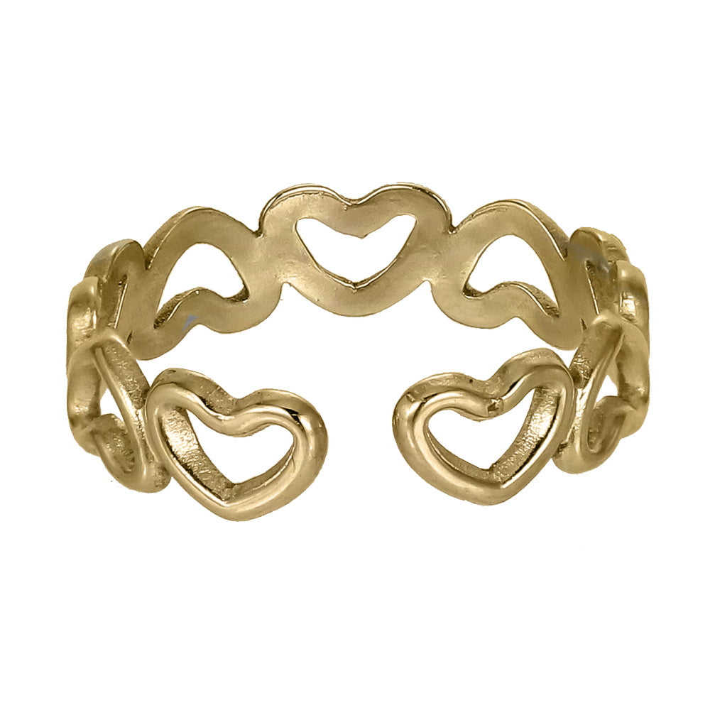 MRSS26 STAINLESS STEEL ADJUSTABLE HOLLOW HEART OPEN RING