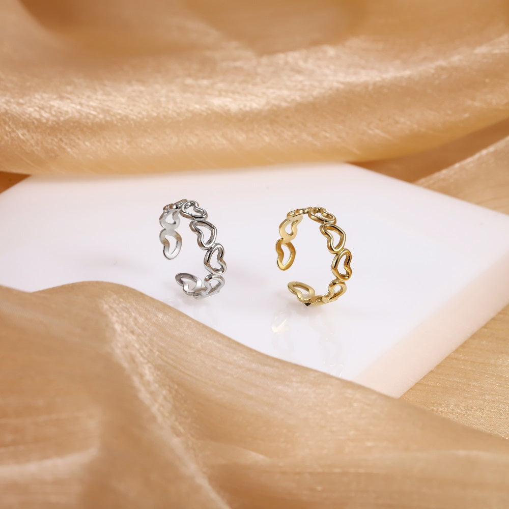 MRSS26 STAINLESS STEEL ADJUSTABLE HOLLOW HEART OPEN RING